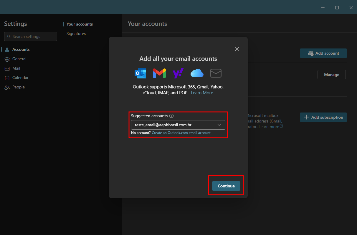 adicionar outro outlook exemplo3